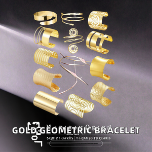 Style Pop <b>Copper</b> Geometric Opening Charm Wide-faced 18K Gold Plated Trendy <b>Bracelet</b> <b>for</b> <b>Women</b> Men Anniversary - Product Image 2