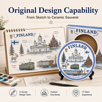 Assiette décorative en céramique souvenir d'Europe et de Finlande, motif Cathédrale Renne Tram, avec boîte, personnalisable OEM ODM, vente en gros