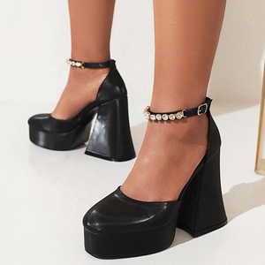 Sandales d'été élégantes pour femme à talon épais, bout carré, avec bride à boucle ornée de diamants, chaussures habillées pour mariages et soirées, taille 43 - Product Image 3