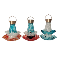 Mangeoire à colibris en verre artistique soufflé à la main, mangeoire à nectar en forme de fleur avec support en corde de chanvre pour la décoration de jardin