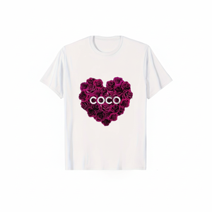 T-Shirt Coco Heart con Stampa Floreale da Uomo, Bianca, 100% Cotone, Collo Tondo, Manica Corta, Vestibilità Regolare, Logo Digitale Stampato sul Davanti - Product Image 1