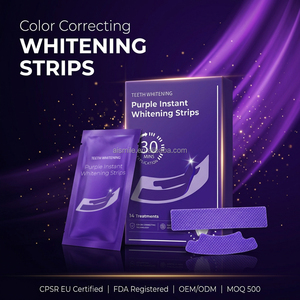 14 Sobres de Tiras Blanqueadoras de Dientes con Fórmula para Eliminar Manchas en Dientes Sensibles, Antideslizantes, Correctoras de Color Instantáneas, Color Morado - Product Image 1