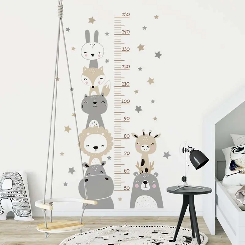 Cartoon Animals Lion Rabbit Height Measure Wall Sticker For Kids Rooms Growth Chart Nursery Room Decor Wall Art