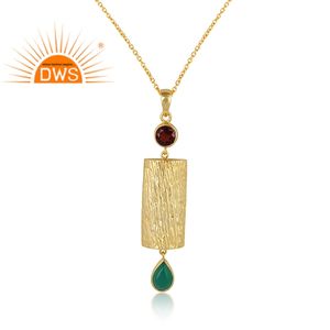 Collier pendentif en bois d'arbre Design fabricant de bijoux en argent plaqué or collier multi-pierres naturelles Collection Vintage - Product Image 2