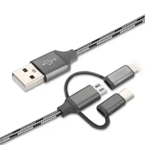 Wholesale 2.4A Nylon B Raided Fast Charging Data 3in1 Cable Type C Micro USB Usb C Cable For I Phone Cable