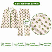 Pyjama personnalisé de Noël pour femme, motif grenouille rose et canne à sucre, col cranté, en polyester, vêtement de nuit, POD, MOQ 1 pièce, Dropshipping