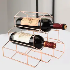 E114 6 Bottles Plating Wine Bottle Holders Standing Type Wine Display Shelves Chrome Plated Iron Wire Wine Storage Rack