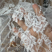 DELACE SXGN Dentelle Chantilly française exquise avec cordons, dentelle à cils brodée, tissu perlé, dentelle cordonnée pour robe de mariée