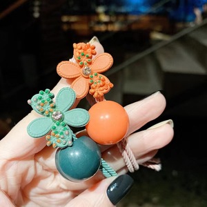 Élastiques à cheveux en tissu avec perles et décorations florales, accessoires de coiffure décontractés pour femmes, rose, vert, orange, bleu - Product Image 3