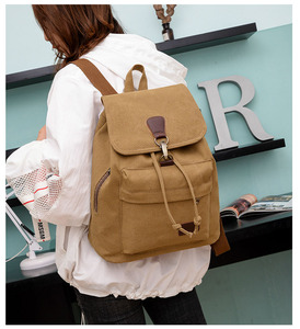 Custom Classic Retro Khaki Canvas Backpack <b>Women</b> Travel Leisure <b>Rucksack</b> Drawstring Custom <b>Women</b> Backpack - Product Image 2