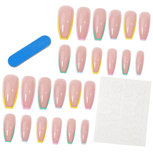 Nuevas pegatinas de <span class=keywords><strong>uñas</strong></span> desmontables de estilo francés arcoíris, a la moda, pre-diseñadas, para manicura, <span class=keywords><strong>uñas</strong></span> postizas de estilo largo, puntas de color sólido - Product Image 3