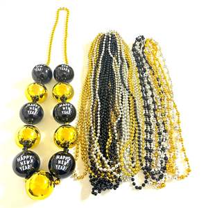 Traje de fiesta de <span class=keywords><strong>Nochevieja</strong></span> 48 "60mm Fleur De Lis Collar de bolas de oro negro hecho a mano Jumbo Sports Beads - Product Image 5