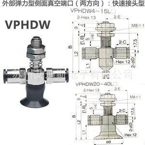 Ventouse à vide pneumatique Vphdw4 15L, diamètre extérieur 6x4, bride standard, commande manuelle - Product Image 3