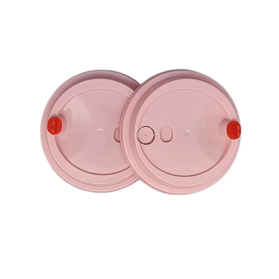 새로운 패션 핑크 90 95mm 직경 PP 플라스틱 컵 뚜껑 레드 하트 마개와 빨대가있는 일회용 커피 컵 뚜껑