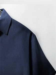 Livraison directe Cardigan en chanvre de haute qualité avec logo personnalisé-Chemise à manches courtes et double devant pour hommes pour l'été-Chemise à revers pour la maison - Product Image 6