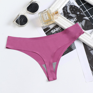 Tanga sin costuras de seda helada para mujer, corte láser, de cintura baja, color liso, venta al por mayor - Product Image 5