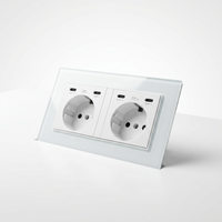 Prise murale double Schuko EU en verre trempé avec double port USB Type C+C