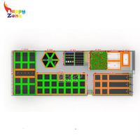 Parc de trampolines géant à conception modulaire avec zone de saut libre, terrain de dodgeball, fosse en mousse et filet de sécurité pour le basketball, pour parc d'activités