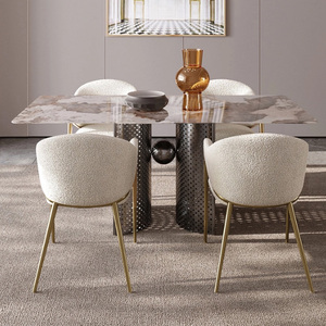 Nordic Velvet Kitchen Teddy Dinning Room Furniture Cadeira Modern Luxury <strong>White</strong> Boucle <strong>Dining</strong> <strong>Chair</strong> With Gold Legs - Product Image 3
