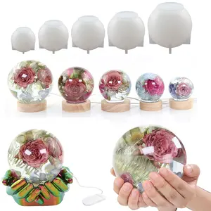 Molde de silicona para luz nocturna, bola redonda, moldes de resina de cristal, esféricos de silicona con luces LED de madera, soporte de pantalla - Product Image 1