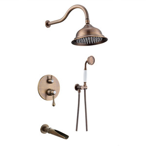 Rubinetto Doccia Stile Antico con Acqua Calda e Fredda, Set Doccia a Incasso a Parete Interamente in Rame con Doccia Preinstallata Nascosta - Product Image 5