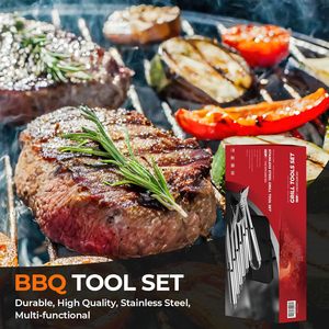 Stainless Steel <b>BBQ</b> <b>Tool</b> Set with Tongs-Multi-Piece Outdoor Camping Heat Resistant & Easily Cleaned Grilling Accessories - Product Image 5