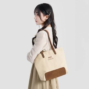 Bolsa de Mano de Lona Impermeable para Mujer, Color Sólido, Estilo Minimalista, Gran Capacidad, Casual, para Compras, con Cierre Abierto - Product Image 2