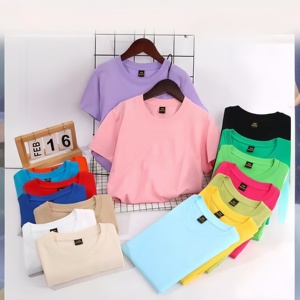 T-shirt personnalisé avec logo brodé, en coton vierge, coupe oversize, pour tout-petits, garçons et filles, vente en gros, t-shirt uni épais pour enfant - Product Image 2