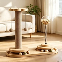 Arbre à gratter multifonctionnel moderne en bois pliable pour chat, avec labyrinthe interactif à billes, balles de sisal suspendues et jouets à ressort