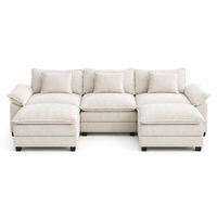 Canapé moderne en bois massif rembourré en forme de U, sièges spacieux, coussins de dossier doux, coussins d'assise épais, confort nuageux pour villa