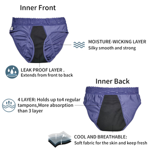 Culottes menstruelles personnalisées avec logo, 4 couches de dentelle, anti-fuites, lavables, pour l'<span class=keywords><strong>incontinence</strong></span>, grandes tailles - Product Image 3