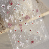 Autocollants pour ongles Halloween, croix sombre, toile d'araignée, rose, cristal, diamant, style gothique, blanc, noir, argent, décalcomanies pour manucure, autocollant 3D
