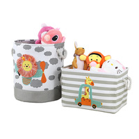 Panier de rangement multifonctionnel en tissu avec poignées, design animaux de dessin animé, pour organiser jouets et vêtements, cylindrique et rectangulaire