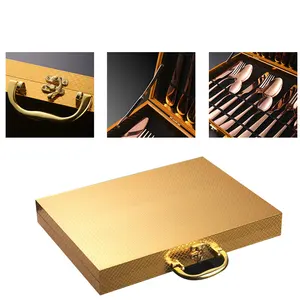 24 шт. Золотой набор столовых приборов с деревянной коробкой ресторана пищевой набор столовых приборов из нержавеющей стали