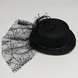 Elegante Sombrero de Encaje Negro y Plumas con Velo de Telaraña, Estilo Victoriano Retro, para Mujeres, Eventos Temáticos, Actuaciones Escénicas - Product Image 2