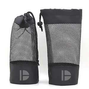 Custom Size Grote Zwarte Ronde Bodem Pp Nylon Trekkoord Carry Polyester Netto Mesh Bag Voor Voetbal Basketbal