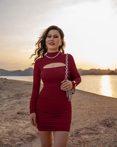 เดรสแฟชั่น<span class=keywords><strong>ผู้หญิง</strong></span>สีพื้น แขนยาว ทรงเข้ารูป ดีไซน์เว้าช่วงเอว ผ้ารัดรูป ทรงมินิเดรส เซ็กซี่ คอกลม เหมาะสำหรับงานปาร์ตี้ คลับ และงานกลางคืน - Product Image 6