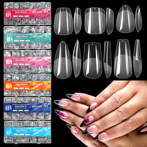 600PCS Boxed <span class=keywords><strong>Full</strong></span> Clear <span class=keywords><strong>Cover</strong></span> Nagels pitzen Set Thin Crystal Style mit halb mattem Finish und No-File Fit für euro amerikanische Nail Art - Product Image 1