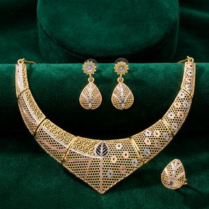 Wholesale 3 Tone Gold Plated Forming Short <b>Necklaces</b> Set, Multi Tone Filled Fashion Jewelry, Brass Tri Color Turkey Jewelry Set. - Product Image 4