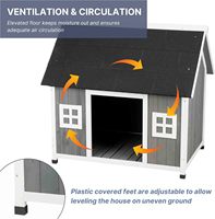Jaula para Perros Moderna de Madera Gris, Ecológica e Impermeable, con Techo de Asfalto, Refugio Elevado para Exteriores y Ventanas Decorativas