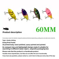 Nouvelle Leurre Artificiel Rigide Multi-segments en Acier Inoxydable Coloré de 60mm à Double Hameçon, Efficace pour Toutes les Espèces de Bass et Perches