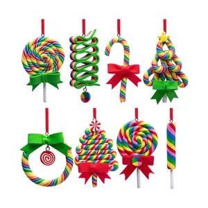 8 Stuks Kerst Lolly Ornamenten Regenboog Lolly Opknoping Ornamenten Kerst Snoepjes Polymeer Klei Ornament