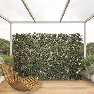 Artificial Hedge with <b>Leaves</b> on Expandable Trellis 100x200cm Natural Wood Trellis for Privacy Garden Decor - Product Image 6