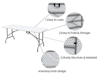Table de pique-nique pliable en plastique de 180 cm 183 cm 6 pieds, table de camping, table de fête, table à manger, table de banquet pliable en deux avec poignée