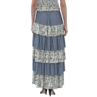 Jupe longue décontractée pour femme à imprimé cachemire, à volants, bleue, avec blocs de couleur, fluide, coupe trapèze, respirante, idéale pour les vacances d'été