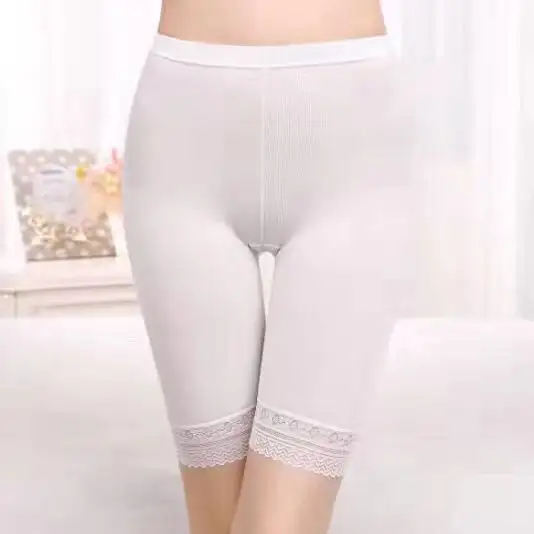 Celana legging wanita, celana keamanan, Legging bahan Modal lima titik anti-silau renda seksi
