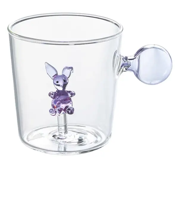 Taza bonita de cristal resistente al calor para niños, diseño exquisito de lujo con luz de borosilicato alto, creativa y personalizada