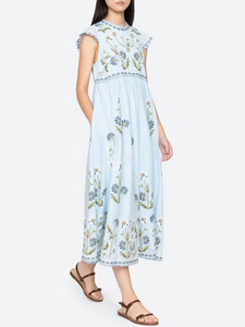 Robe midi à manches bouffantes, style ethnique rétro français, à fleurs, avec broderie en point de croix, taille haute, pour femmes - Product Image 3