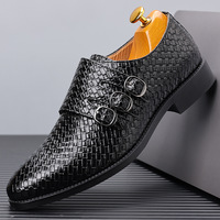 Chaussures Monk pour hommes en cuir PU poli de style anglais à trois boutons |   Chaussures habillées pour hommes
