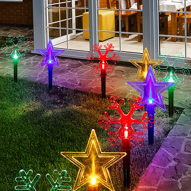 Solar Pathway Christmas Lights Outdoor Waterproof Snowflake Star Garden Stake Lights for Lawn Yard